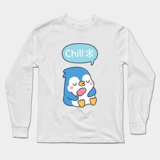 Cute Penguin Says Chill Snowflake Funny Long Sleeve T-Shirt